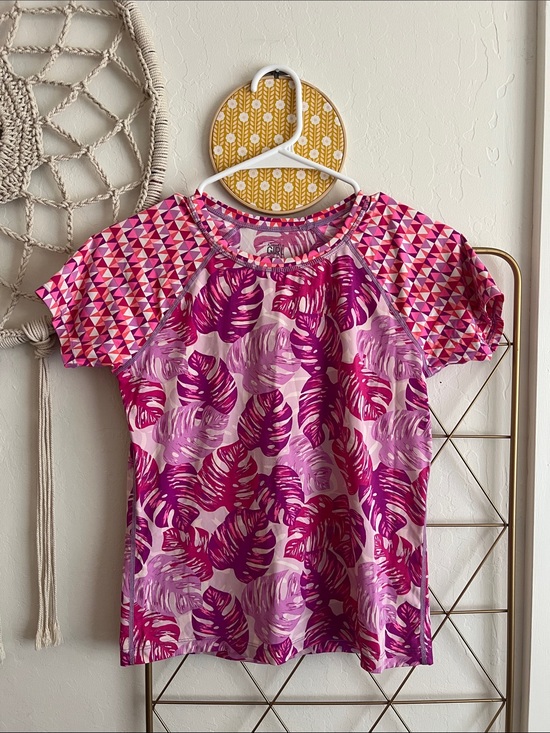 Athleta Other - XL (14) | Athleta Girls' Pink & Magenta Leaf-Print Short Sleeve Swim Rash Guard